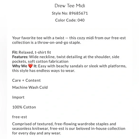 Free People Drew Tee Midi in True Blue size Medium NWT - Picture 3 of 13